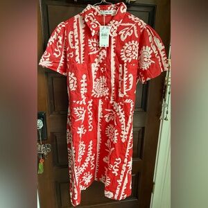 NWT Mango XXL Tomato Red and White Graphic Shirt Dress